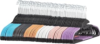 Amazon Basics Plastic Hangers Non Slip Space Saving Hangers with 10 Finger Clips, 6 Colors, Pack of 60