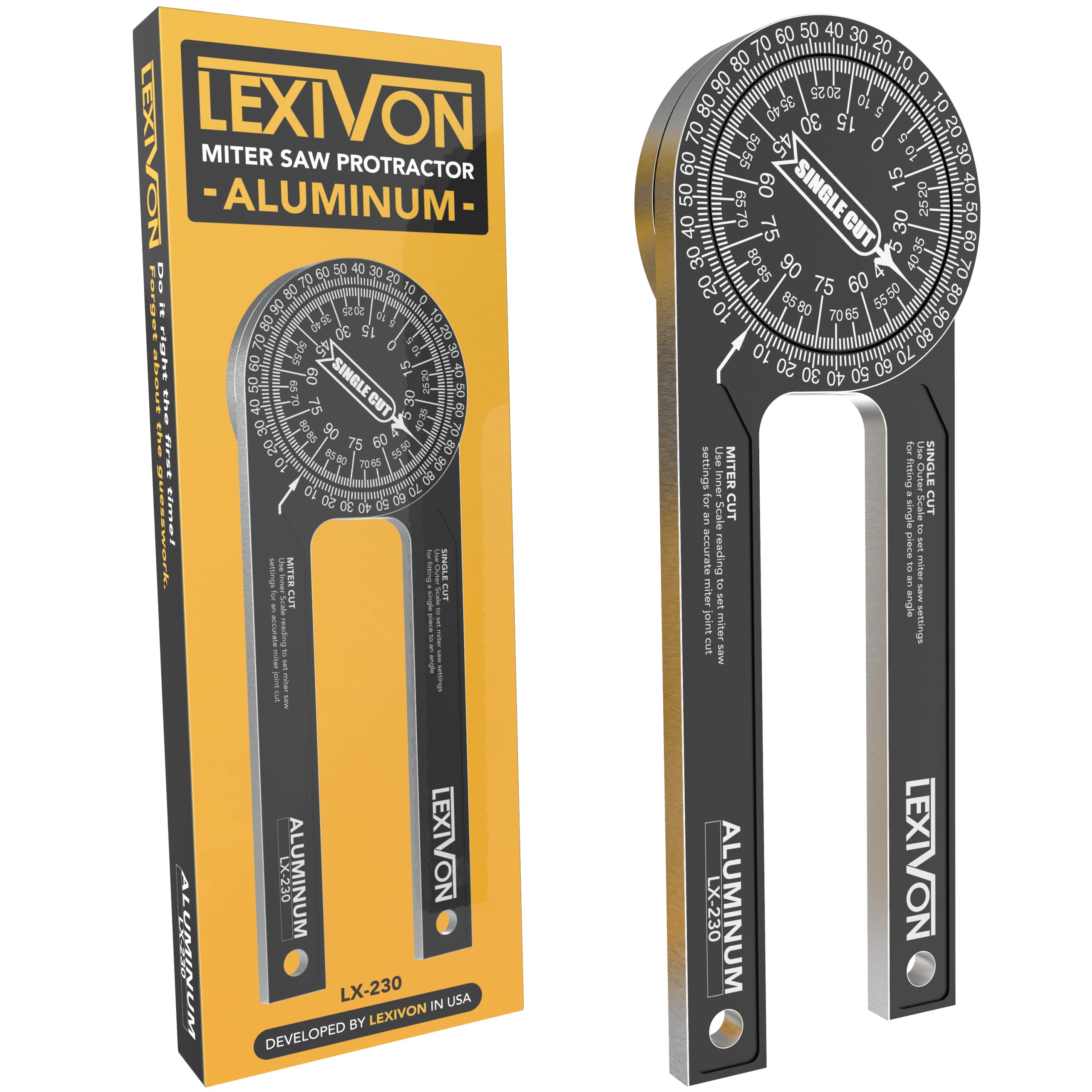 LEXIVON Aluminum Miter Saw Protractor | 7-Inch Rust Proof Angle Finder Featuring