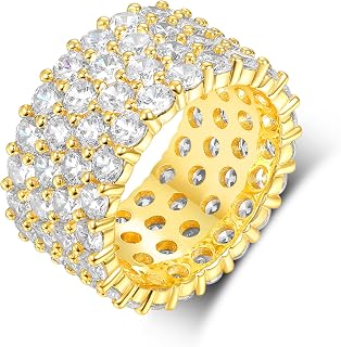 MDFUN Engagement Rings for women Men 18K White/Yellow Gold Plated Round Cut Cubic Zirconia All-Around Eternity Wedding Band