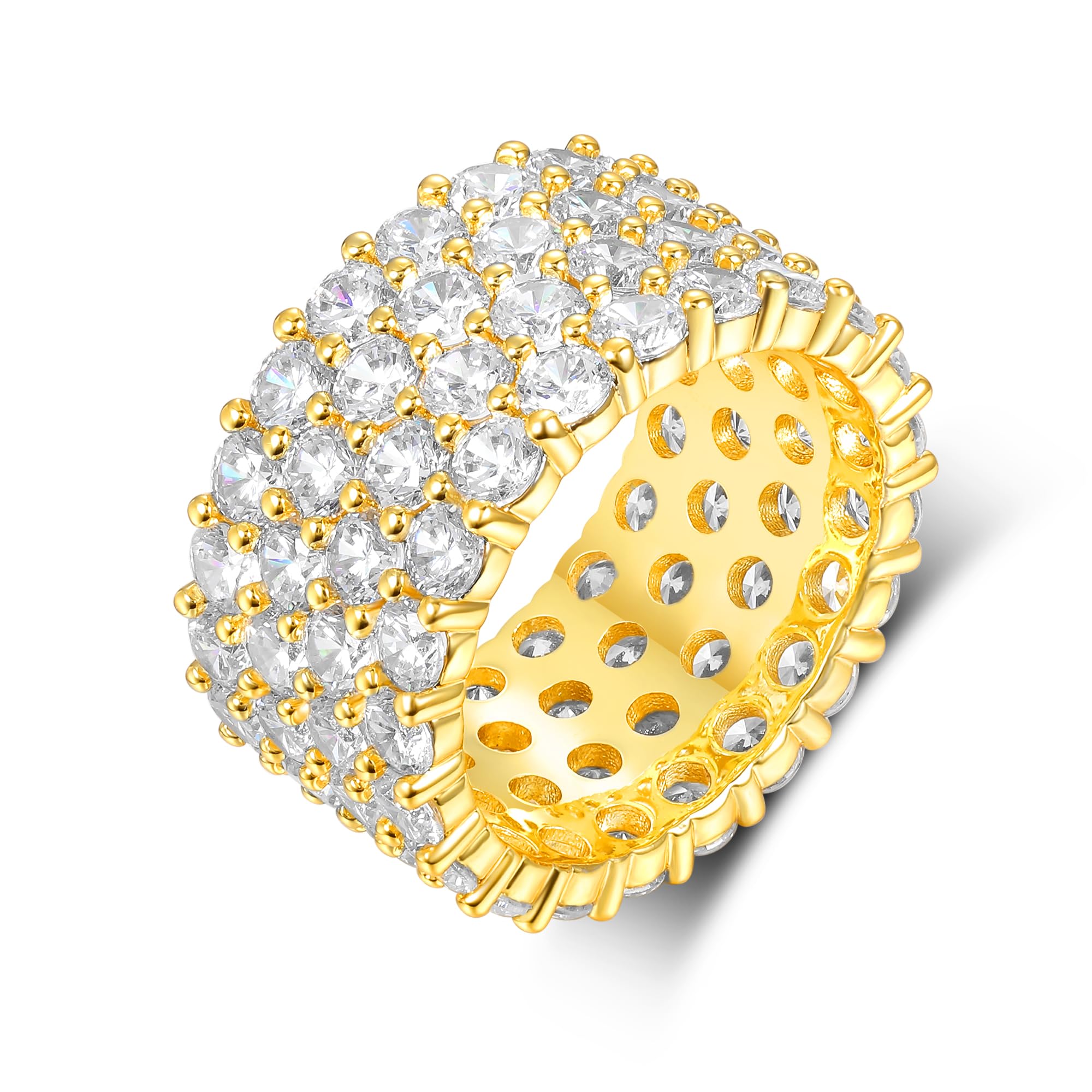 MDFUN Engagement Rings for women Men 18K White/Yellow Gold Plated Round Cut Cubi