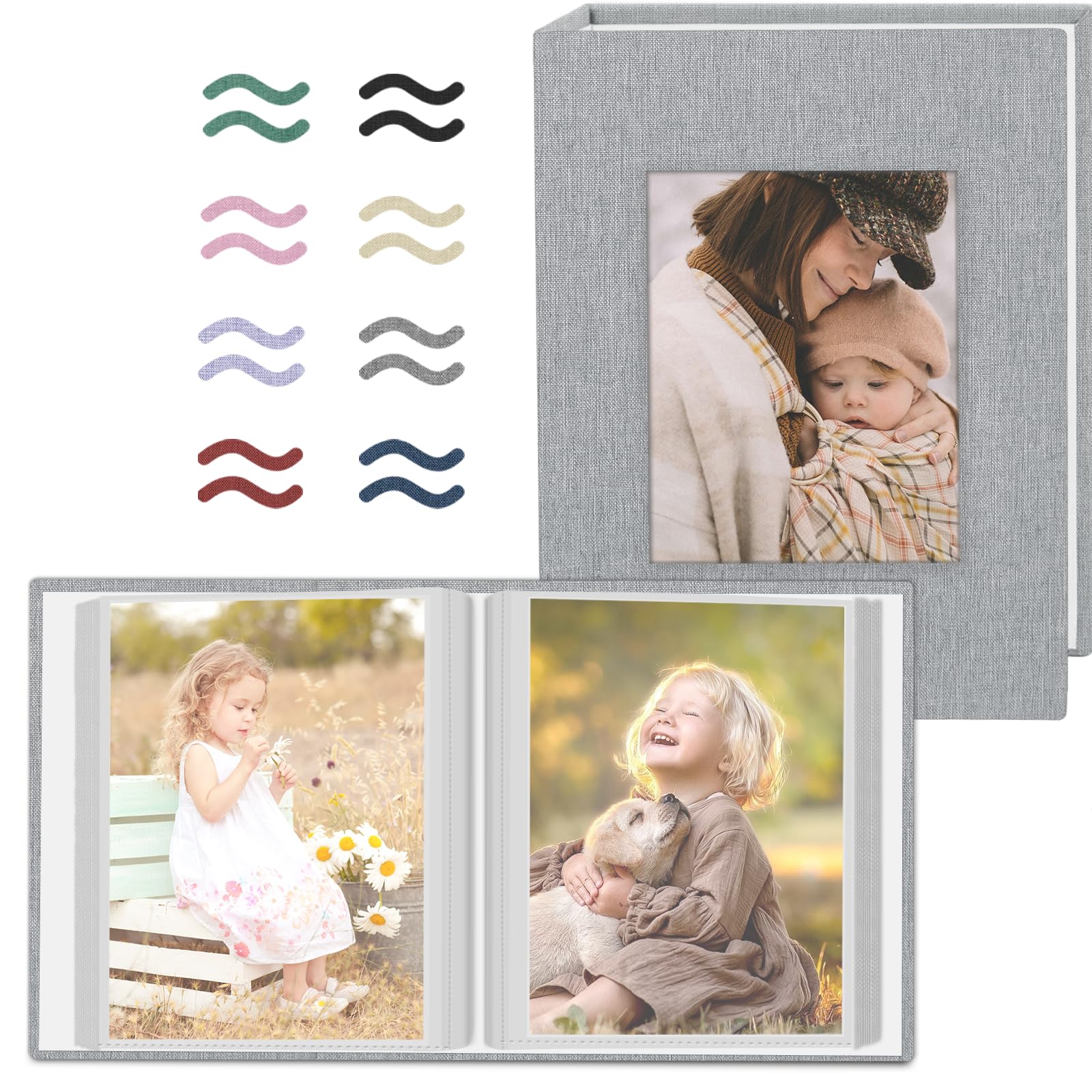 Popotop 2 Pack Photo Album 4x6 Pictures, Small Linen Slip-in Photo Albums Book f