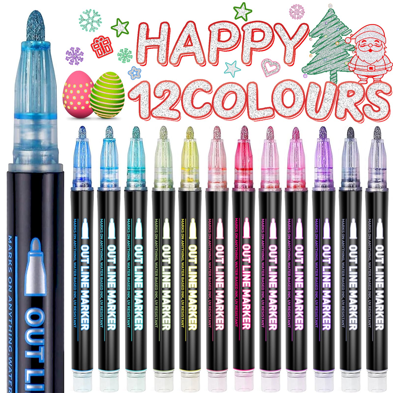 Lenski Glitter Felt Tip Pens 12 Colouring Pages for Children Girl Gift