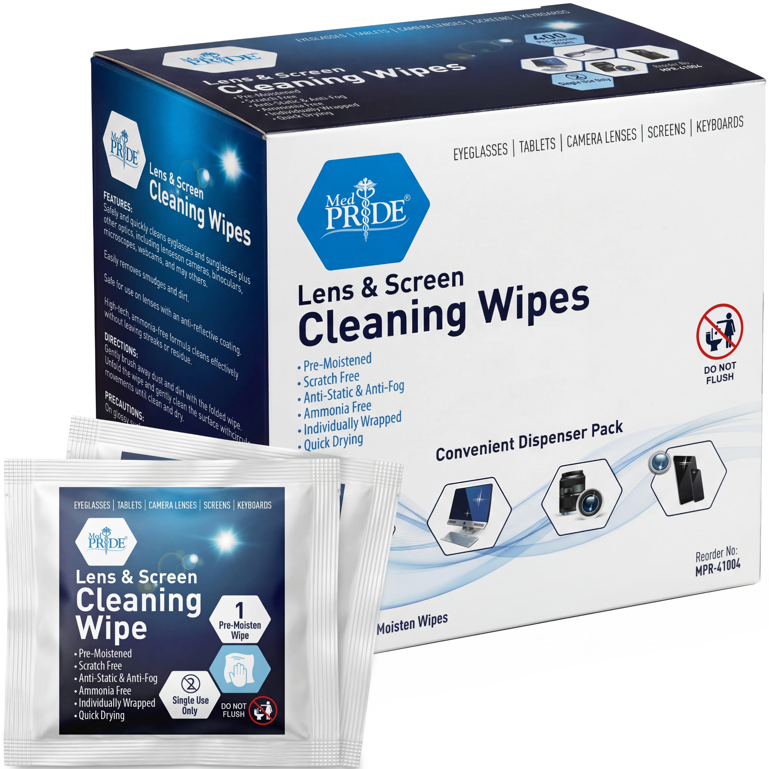 MED PRIDE Anti-Fog Lens and Screen Cleaning Wipes for Eyeglasses, Touch Screens,