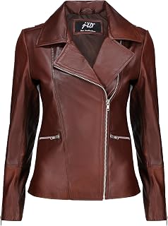 Jild Women's Asymmetrical Zip-Up Real Lambskin Leather Motorcycle Jacket - Casual Fashion Moto Biker Leather Jacket Women