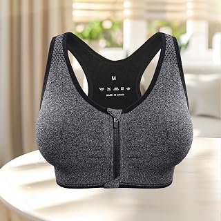 Women's Zip Front Sports Bra Wirefree Medium Support with Removable Pads