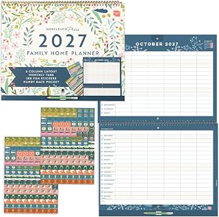 Boxclever Press Big 6 Column Family Home Planner Wall Calendar 2027 | Large calendar for Busy families, clear monthly layout, lots of space , pocket, stickers, pencil