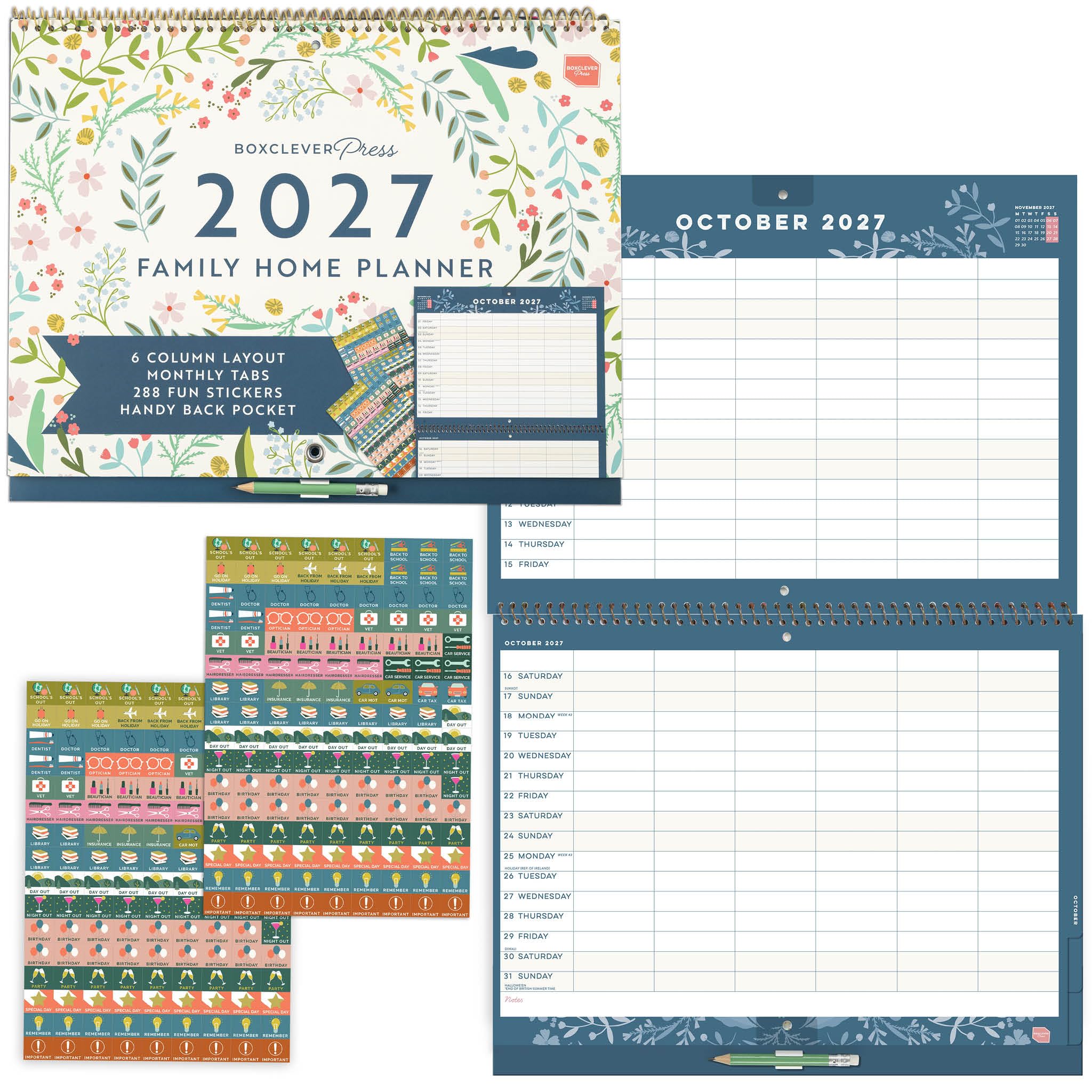 Boxclever Press Big 6 Column Family Home Planner Wall Calendar 2027 | Large cale