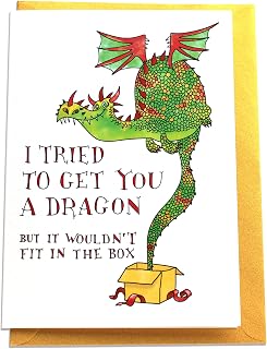 PepperZone I Tried to Get You a Dragon Handmade Greeting Card, Funny Dragon Birthday Card for Kids, Boys & Girls, Fairy Tale Card, Unique Magical Gift for Fantasy Lovers