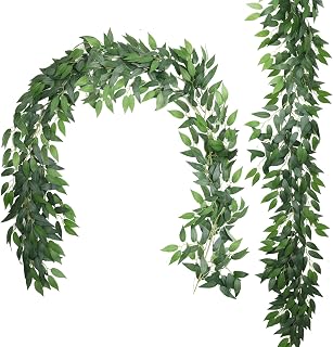 RECUTMS 2Pcs Fake Willow Leaves Vine 6.2FT Italian Ruscus Greenery Garland
