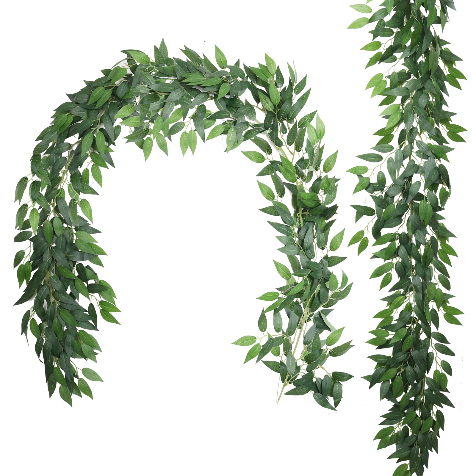 RECUTMS 2Pcs Fake Willow Leaves Vine 6.2FT Italian Ruscus Greenery Garland