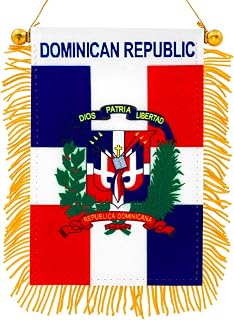 Anley 4" X 6" the Dominican Republic Fringy Window Hanging Flag - Mini Flag Banner & Rearview Mirror Décor - Fringed & Double Sided - Dominican Rearview Flag with Suction Cup