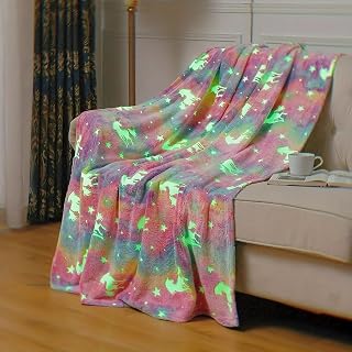 Glow in The Dark Unicorn Blanket for Girls | Soft Flannel Plush, Rainbow Horse Throw, Unicorn Room Decor, Birthday Gift