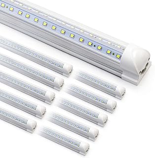 10-Pack 8ft LED Shop Light Fixture - 90W T8 Integrated LED Tube Light - 6500K 12000LM V-Shape Linkable - High Output - Clear Cover - Plug and Play - 270 Degree Lighting for Garage, Shop, Barn