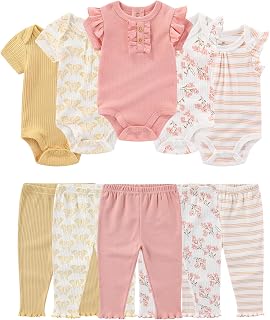 Baby Girl Bodysuit and Pant Set Cotton Ribbed Mix Summer Infant Girls Clothes Outfits 0-12 Month