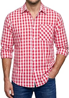 Enlision Men's Plaid Shirt Long Sleeve Casual Elegant Sweatshirt Plaid Shirts with Pockets Buttons for Men Regular Fit S-6XL