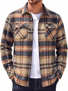 COOFANDY Camisas de franela de manga larga para hombre, camisa de franela de moda, camisa casual con botones y bolsillos