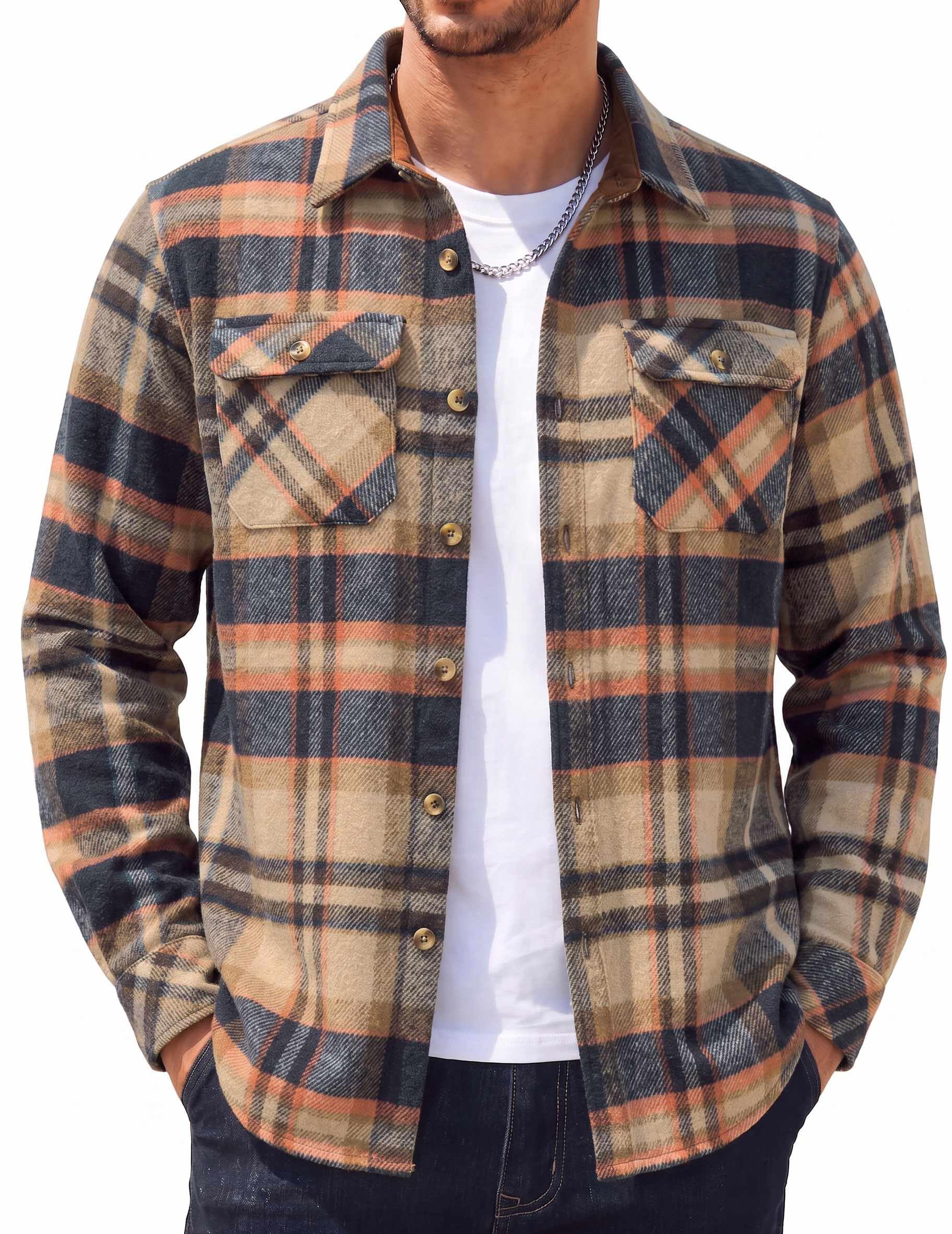 COOFANDY Camisas de franela de manga larga para hombre, camisa de franela de mod