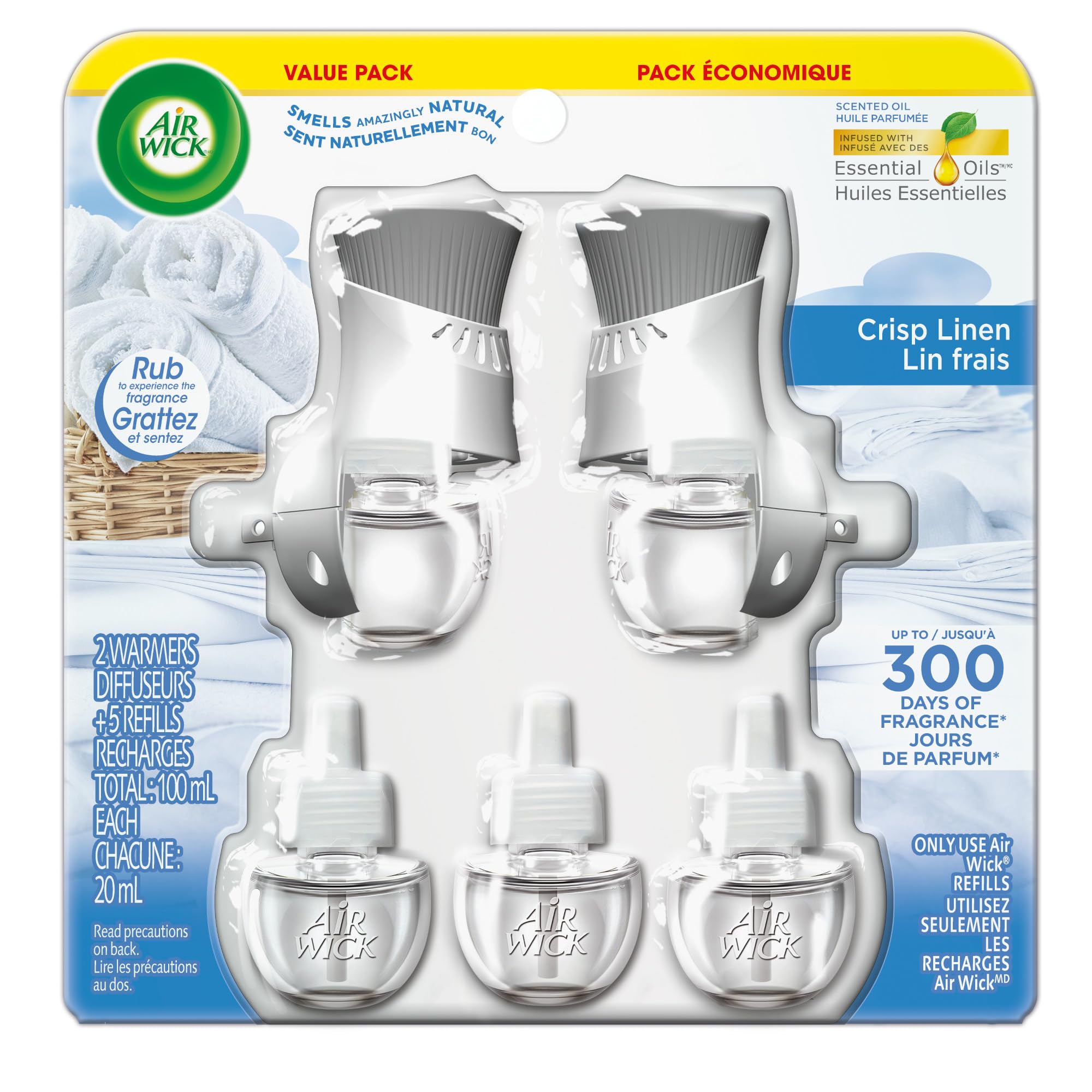 Airwick Scented Oil Crisp Linen, Infused with natural Essential Oils, 2 Warmers/