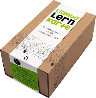 Lina Lernkarte, 500 index cards in the practical learning box DIN A8 format, 7.4 cm x 5.2 cm, 190 g/m², lined, FSC, index cards box with, recycled cardboard, made of waste paper in Germany