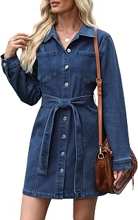 Womens Denim Dress Jean Dress Western Country Outfits with Pocket