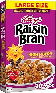 Kellogg's Raisin Bran Original Large Size Breakfast Cereal 20.9 oz | High Fiber, 28g Whole Grain