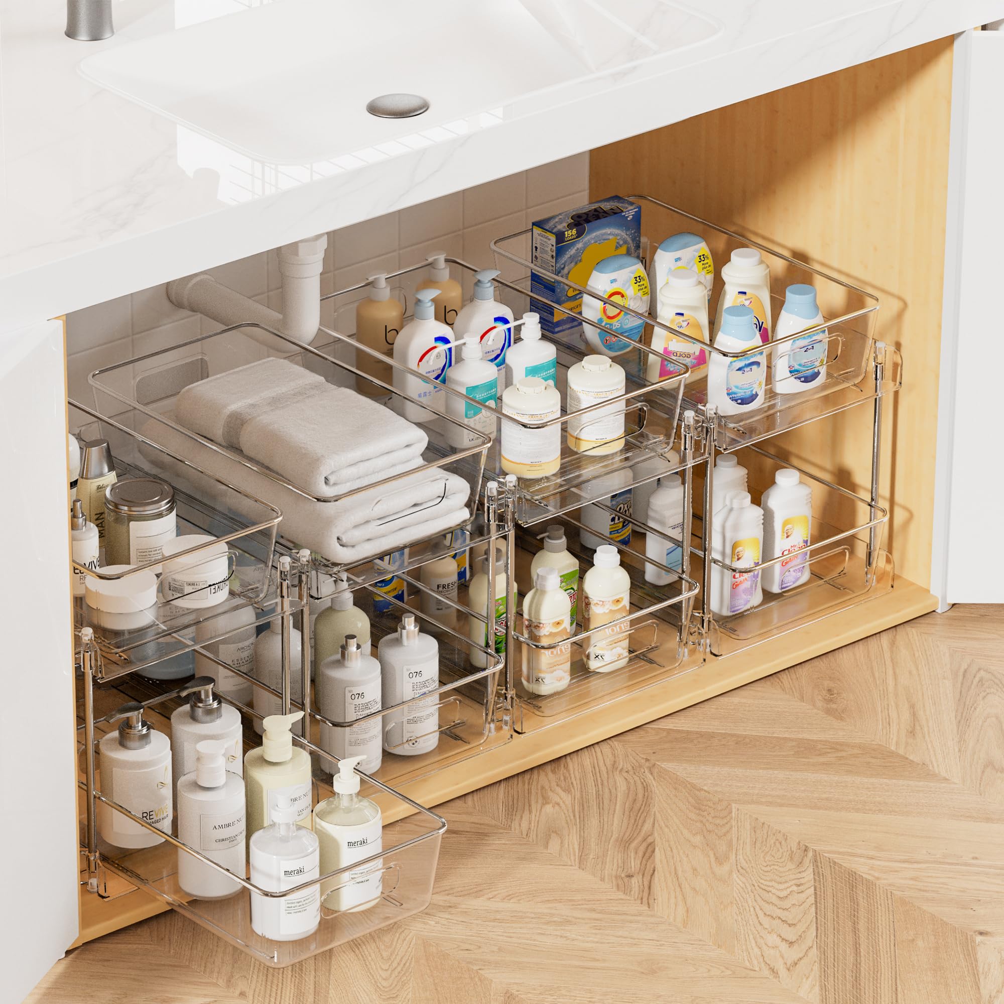 Vtopmart 4 Pack Pull Out Bathroom Under Sink Organizer (S-Standard) | Slide-out 