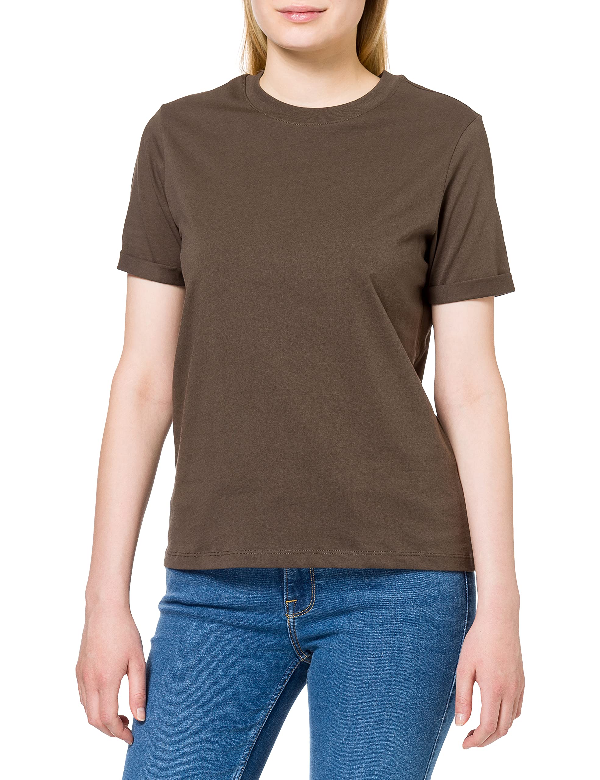 Pieces Pcria SS Fold Up Solid Tee Noos BC Women's T-Shirt (Pack of 1)