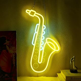 CoolGift Mart Saxophone Neon Sign, Dimmable LED Saxophone Room Decor Light With USB Powered, Decorations for Bedroom Living Room Club Music Studio, Gifts for Saxophone Enthusiasts Music Lovers