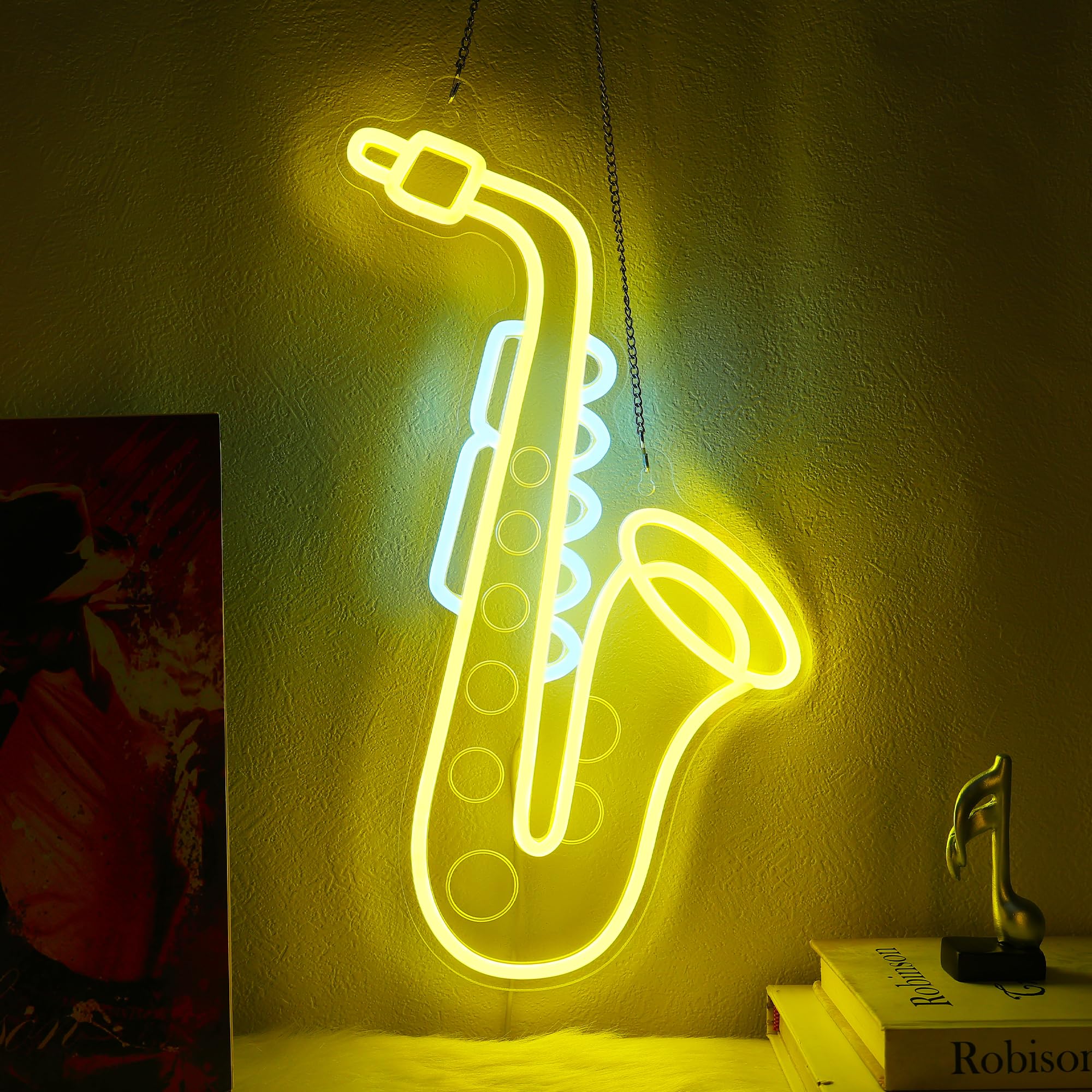 CoolGift Mart Saxophone Neon Sign, Dimmable LED Saxophone Room Decor Light With 