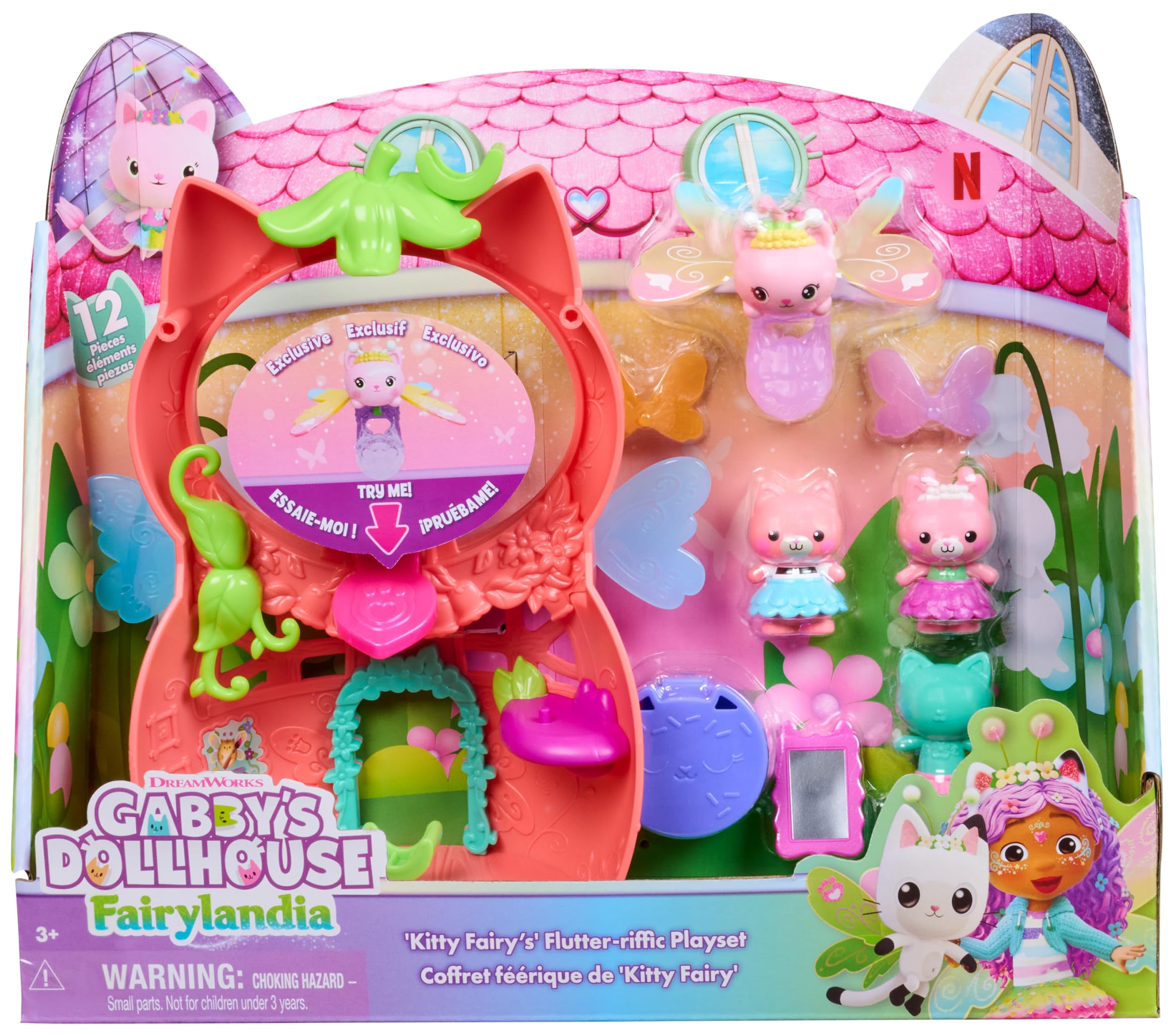 Gabby's Dollhouse Fairylandia, Kitty Fairy’s Flutter-riffic Playset | 12-Piece S
