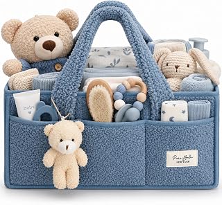 PeraBella Baby Diaper Caddy Organizer with Handle, Boy & Girl Shower Gift Basket, Portable Diaper Storage Basket Bin for Wipes, Newborn Baby Essentials Registry Search Must Haves, Car Caddy Organizer