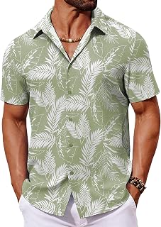 COOFANDY Mens Hawaiian Shirt Short Sleeve Button Down Tropical Floral Summer Beach Shirt