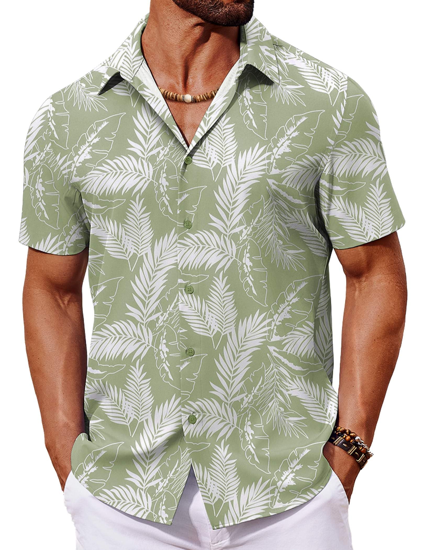 COOFANDY Mens Hawaiian Shirt Short Sleeve Button Down Tropical Floral Summer Bea