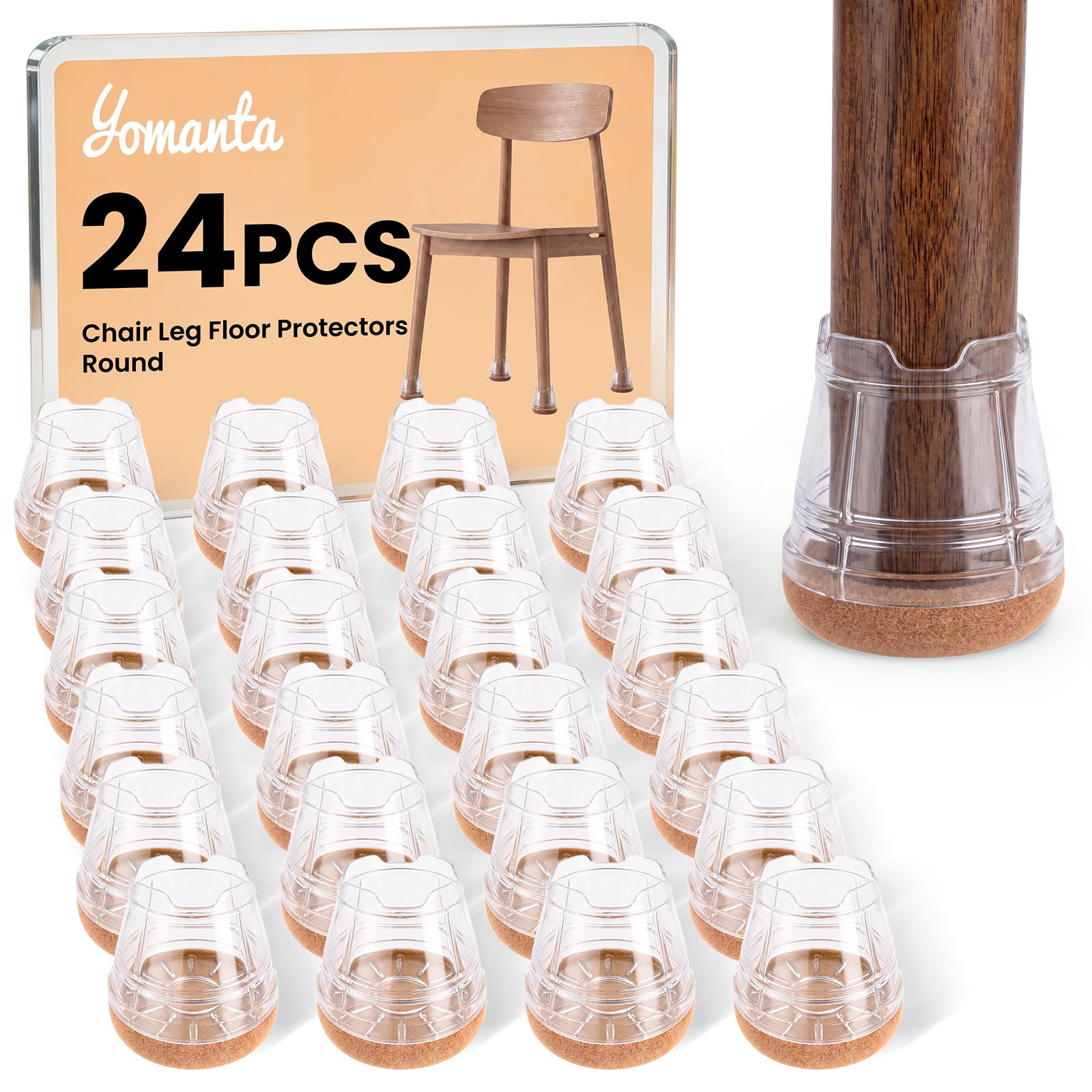 24-Pack Silicone Chair Leg Floor Protectors for Hardwood Floors -Felt Furniture 