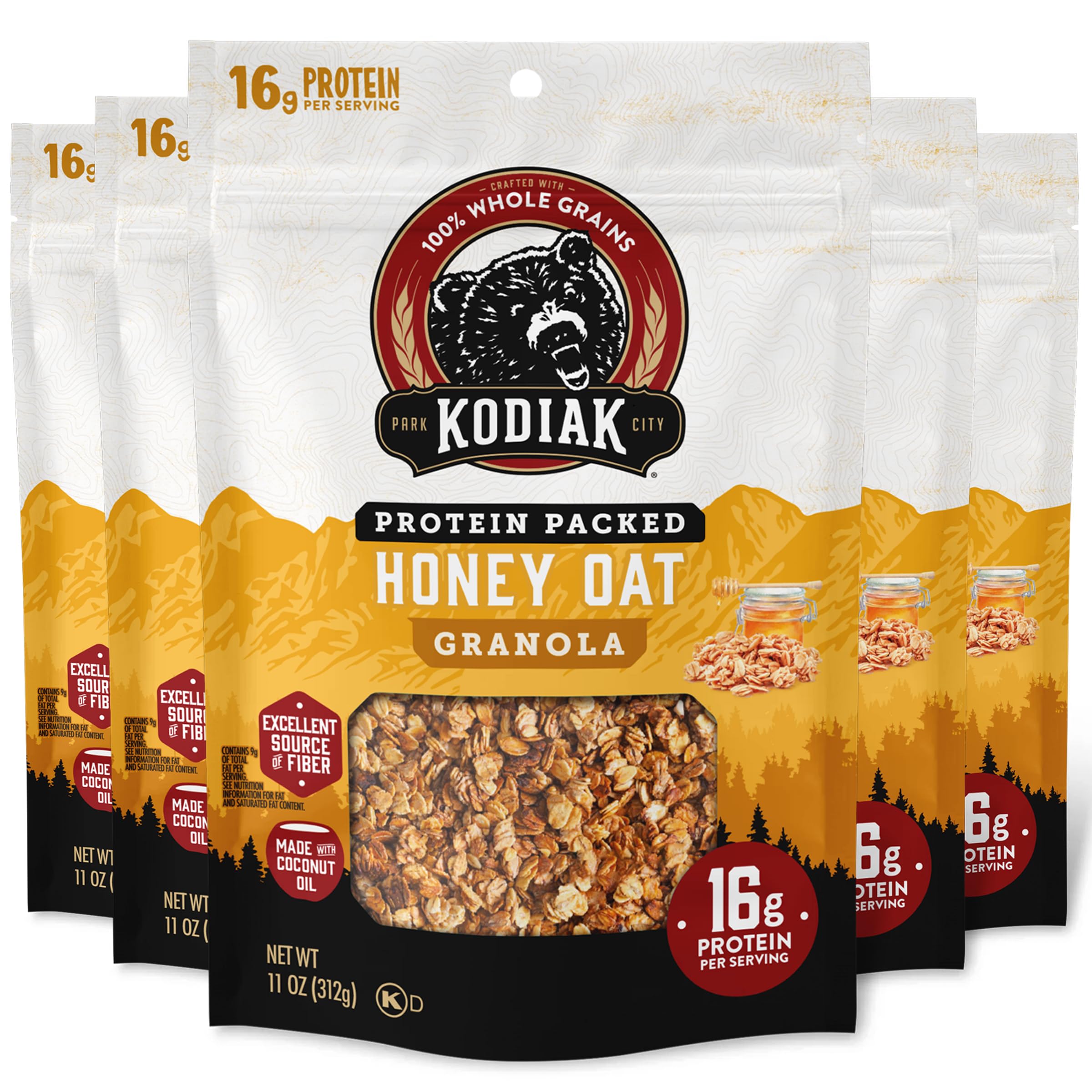 Kodiak Protein Granola, Honey Oat,High Protein Whole Grain Breakfast, 5pk