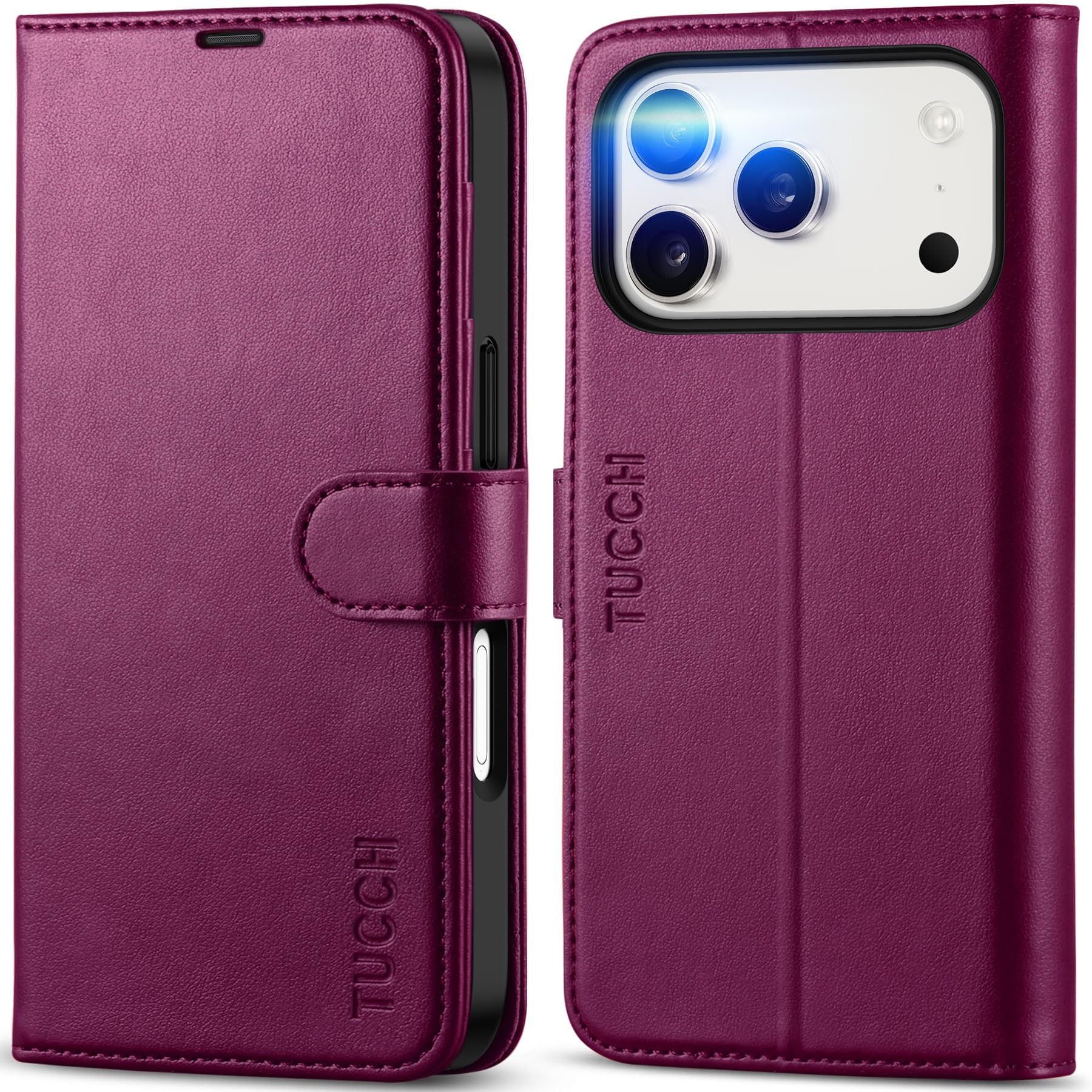 TUCCH Wallet Case for iPhone 18 Pro/17 Pro (6.3"), 4 Card Slot, Plum Purple