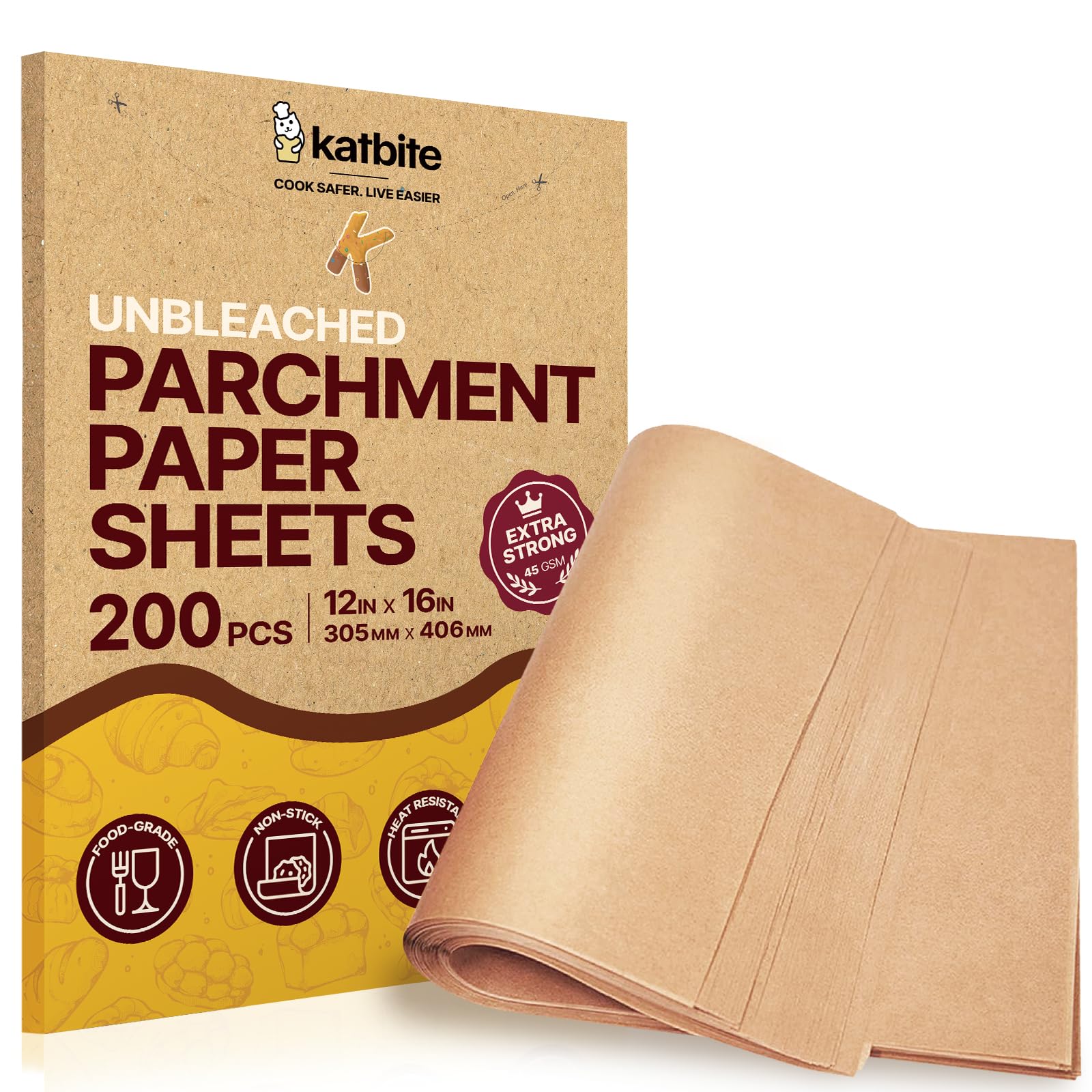 Katbite 200Pcs 12x16 In Unbleached Parchment Paper for Baking, Precut Parchment 