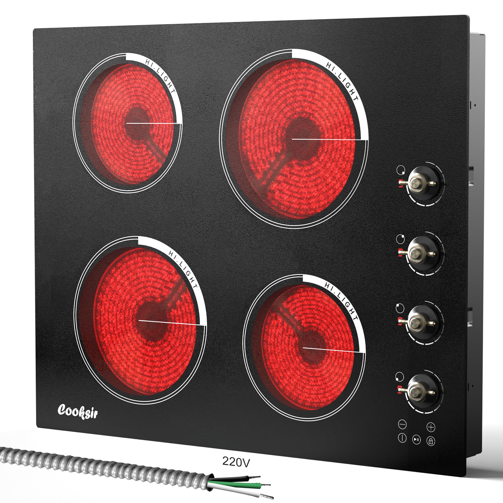 Cooksir 24 Inch Electric Cooktop 6000W 220V Built-in | 4 Burner 24 Inches Cerami