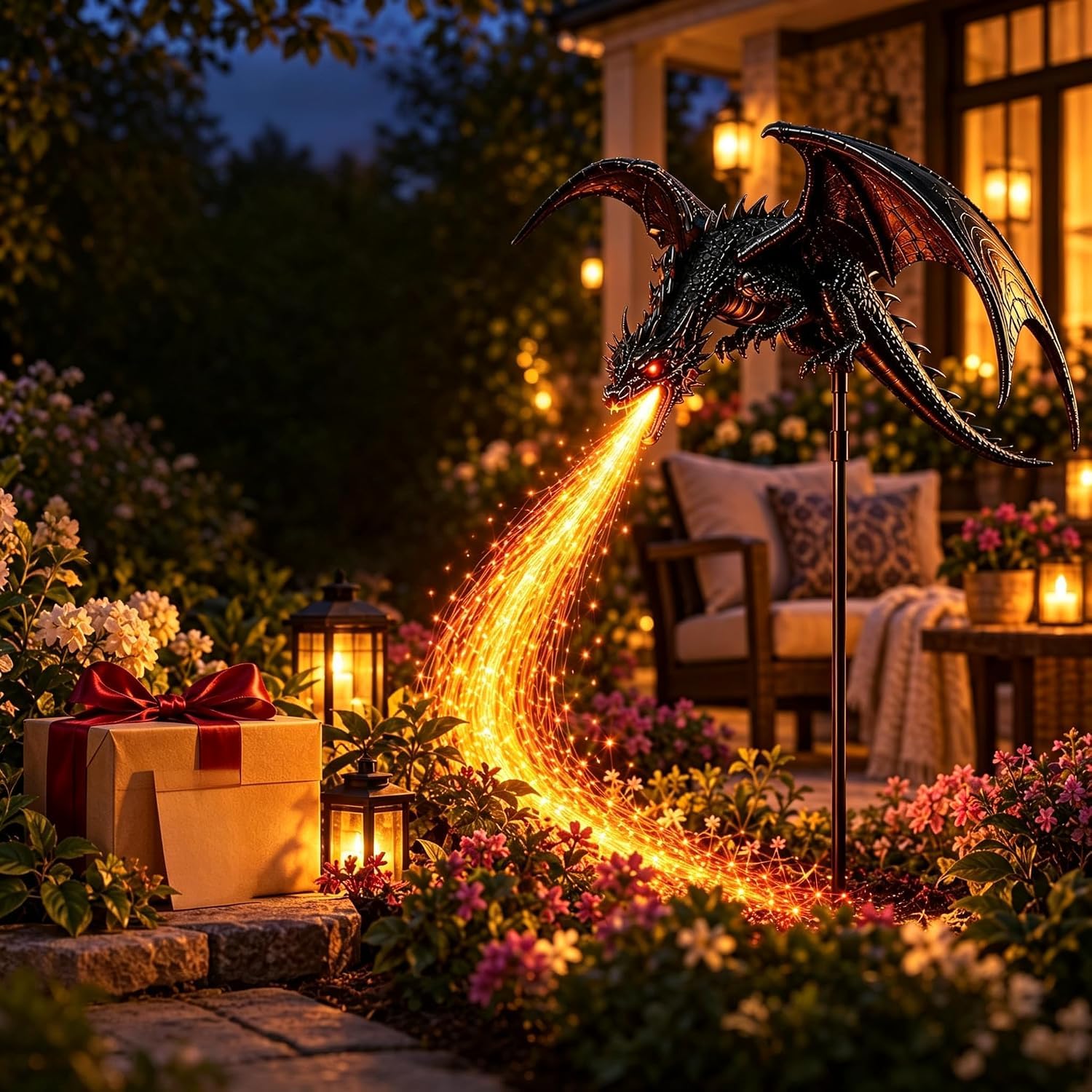 BLOWEST Solar Dragon Fire Garden Stake Light Gothic Yard Decor, Black, 1set | Wi