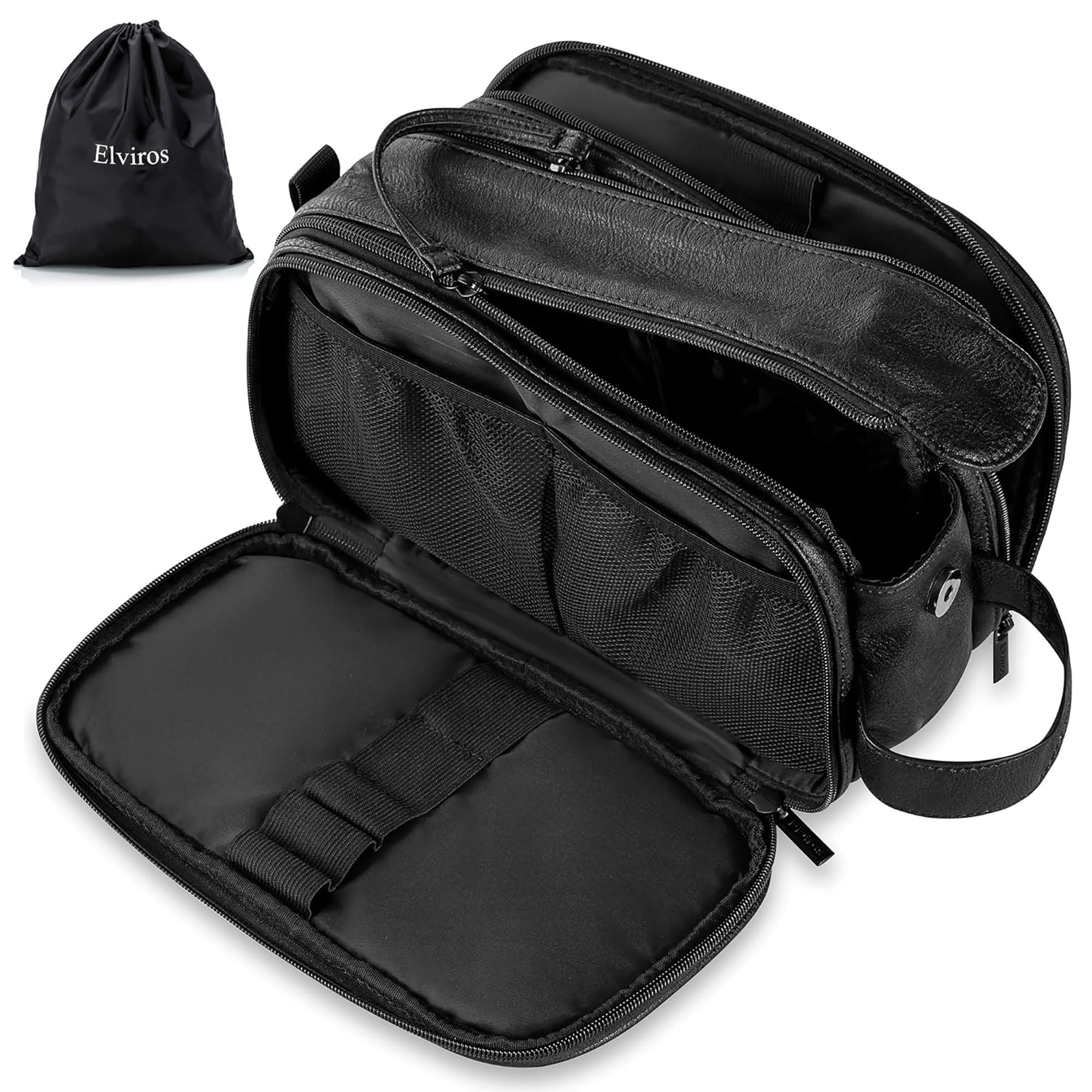 Elviros PU Leather Toiletry Bag for Men Water-Resistant | Water-Resistant Lining