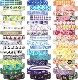 48 Rolls Washi Tape Set - 8mm Wide, Colorful Flower Style Design, Decorative Masking Tape for DIY Craft Scrapbooking Gift Wrapping