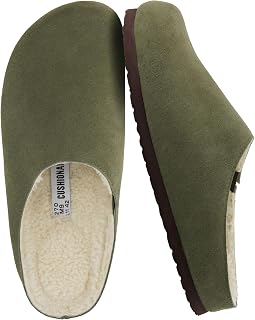 CUSHIONAIRE Heath - Pantofole da uomo in vera pelle scamosciata, comode, zoccoli in finta pelliccia, con memory foam, pantofole da uomo per interni ed esterni