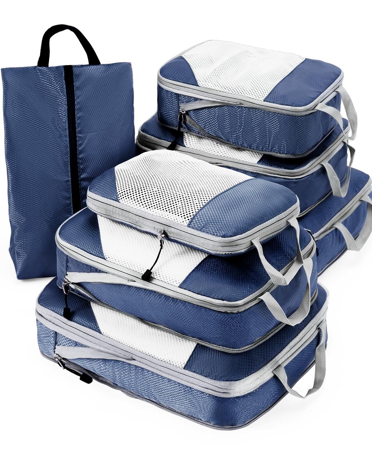 Meowoo Compression Packing Cubes Travel Organizer 7 Set, Ripstop Mesh Travel Org
