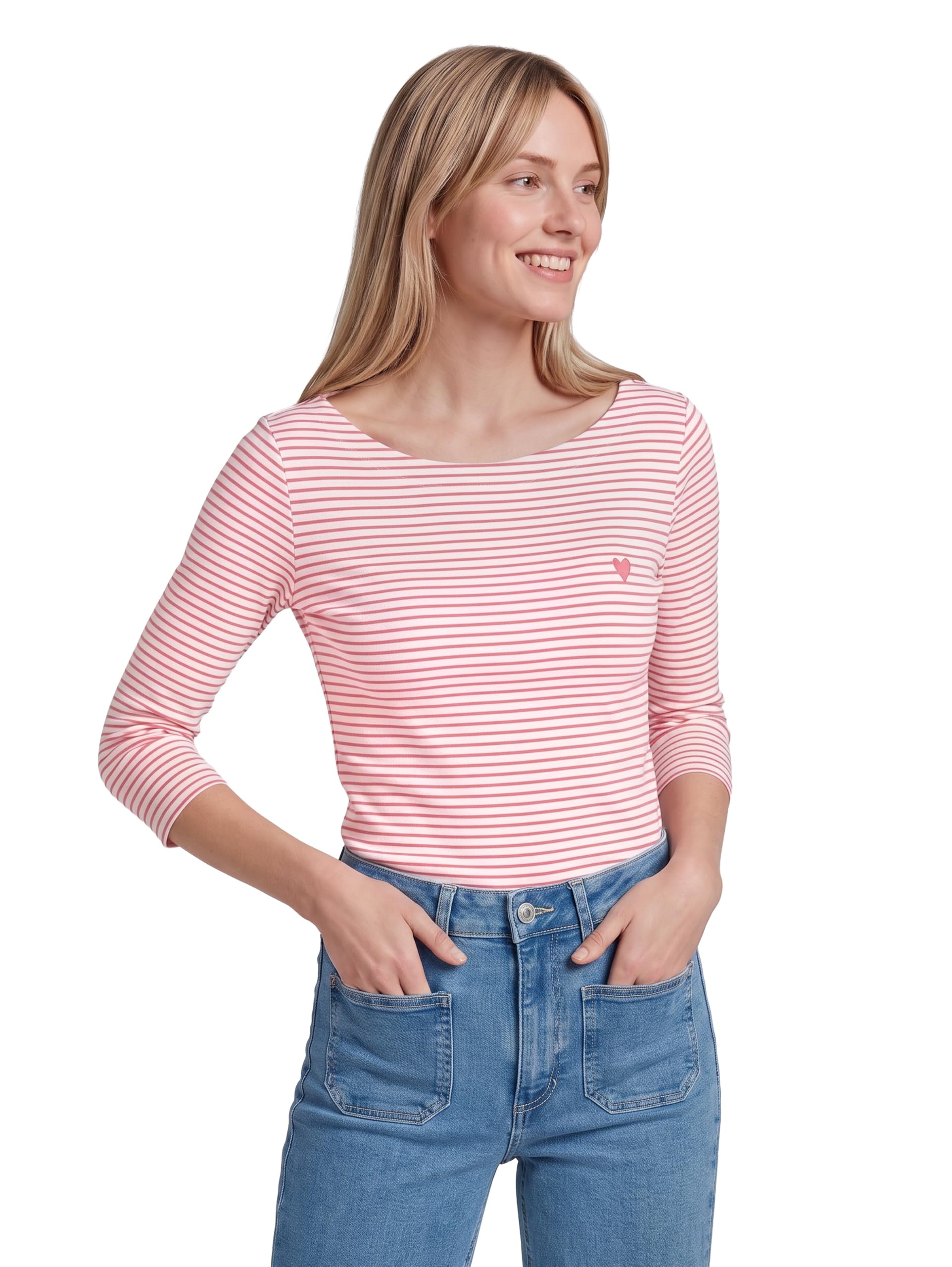 TOM TAILOR Women's Long-Sleeve Top with Heart Embroidery on the Chest