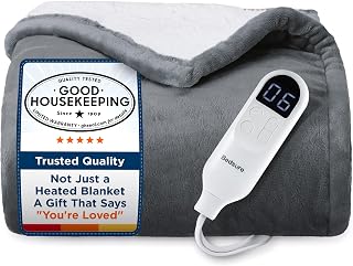 Bedsure Heated Blanket Throw Blanket with Preheat Function - Fast Heating Electric Blanket, Soft Flannel Throw with 6 Time Settings(Up to 10H), 6 Heating Settings, Gifts for Grandma (50"x60", Grey)