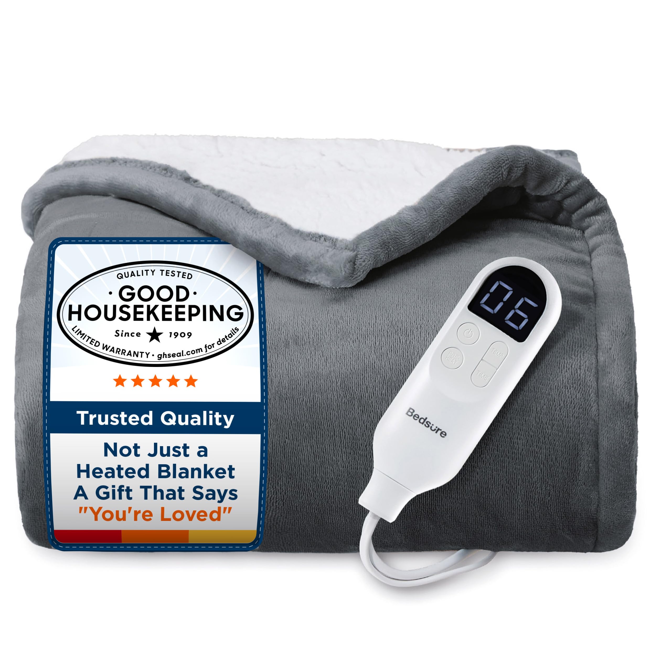 Bedsure Heated Blanket Throw Blanket with Preheat Function - Fast Heating Electr