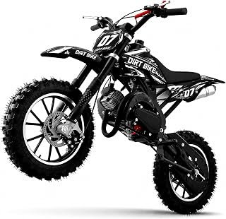 FROSTYRIDER Kids Dirt Bike for 8-14,2-Stroke Gas Dirt Bike,Black,CPC Listed | 50cc Dirt Bike with Front Rear Disc Brakes,10In Off-Road Tires,Shock Absorption,Seat Height 23.6in,Max Speed 40Mph