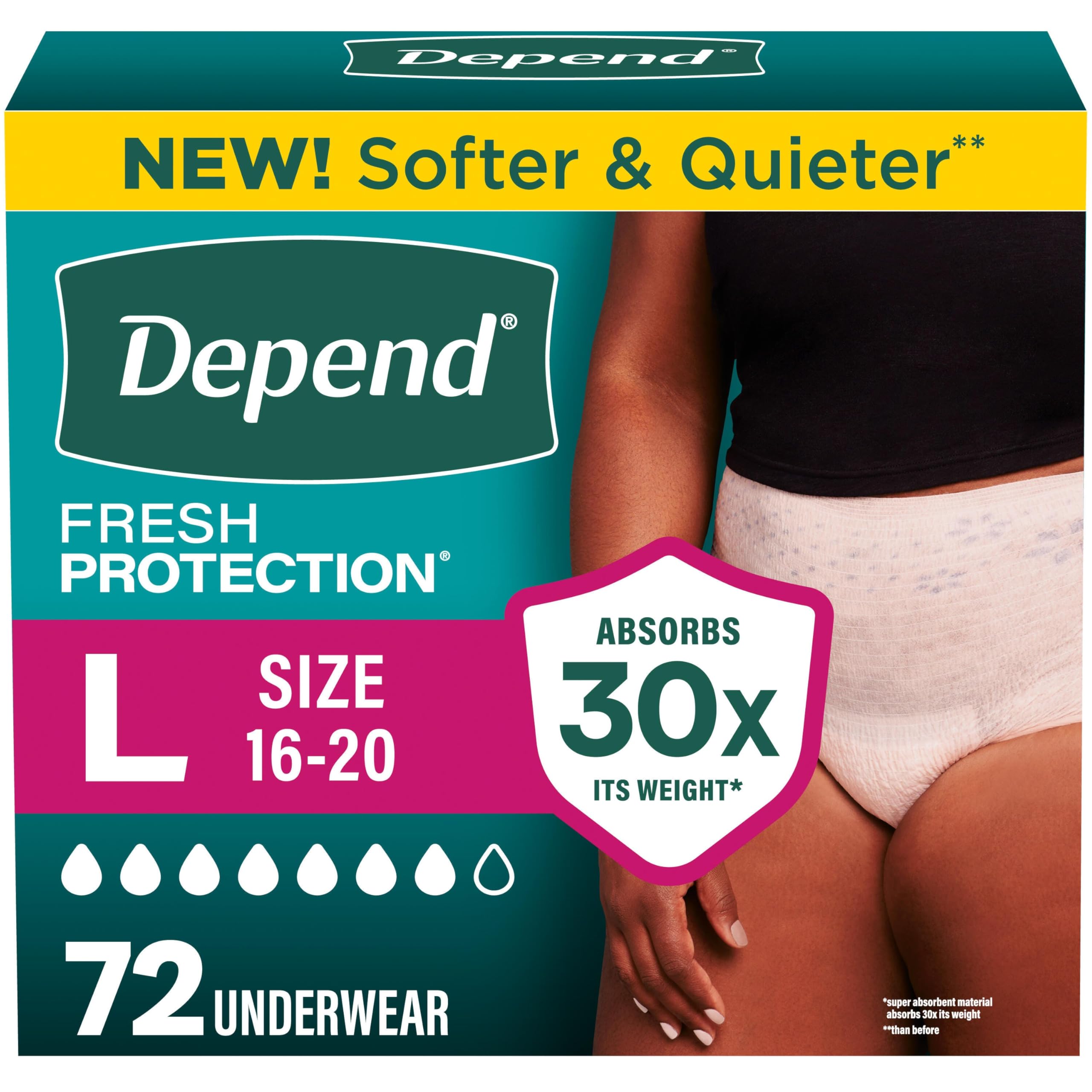 Depend Fresh Protection Adult Diapers for Women, Large, 72 Count | Blush, Dispos