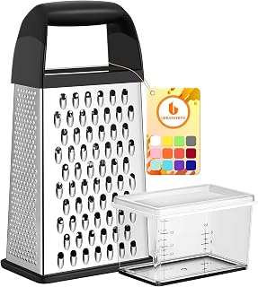 Cheese Grater With Container Box Grater Stainless Steel Kitchen Black | Dishwasher Safe 4 Sided Vegetable Shredder Zester Cheese Shredder Box Gratters for Carrot Potato Parmesan Citrus Lemon Gift