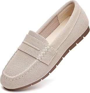 Women's Knit Slip On Loafers - Breathable Mesh Flats with Memory Foam Insole & Arch Support, Non-Slip Comfortable Shoes for Work Office Commute, Driving, Casual Daily Walking (Wide Foot Friendly)